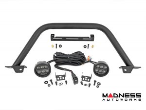 Ford Bronco Front Bumper Guard - Safari Bar - OE Modular Bumper - Rough Country - w/ 2x 3.5in Round Lights - Amber DRL